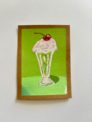 "Shamrock Shake" Abstract Milkshake Tiny Art aceo art card thumbnail 1