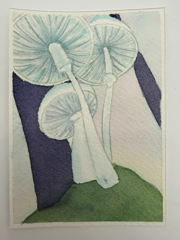 Mushroom Trees aceo art card
