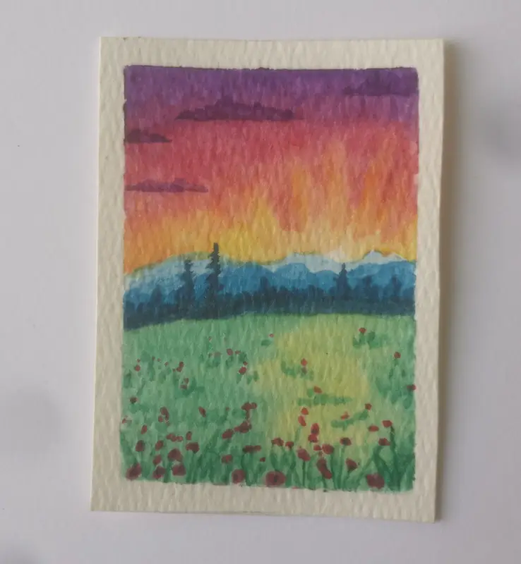 Mountain Sunset 3/3 aceo art card