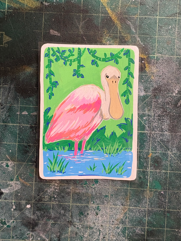 Roseate Spoonbill aceo art card