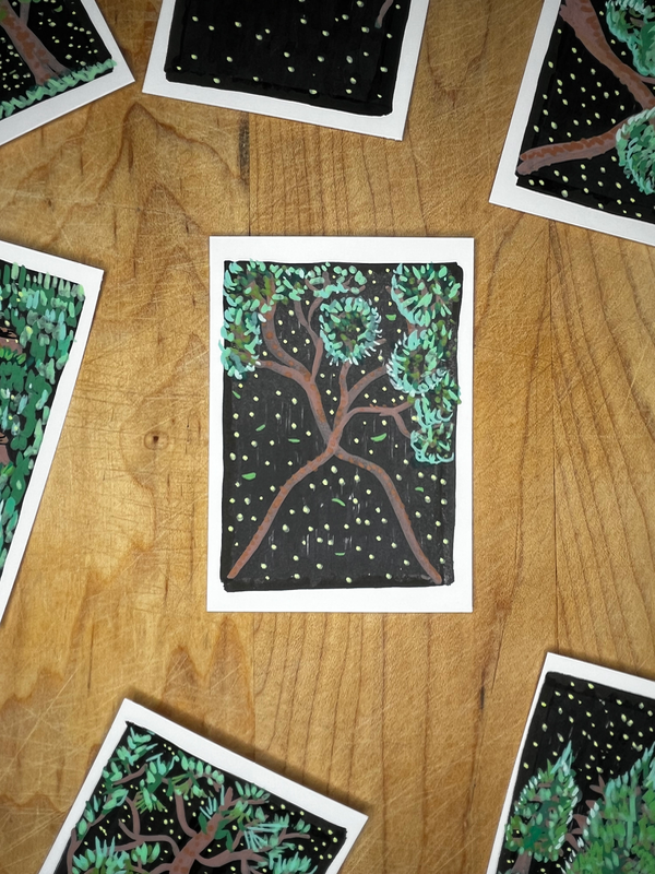 Looking up at Stars Through Canopy aceo art card