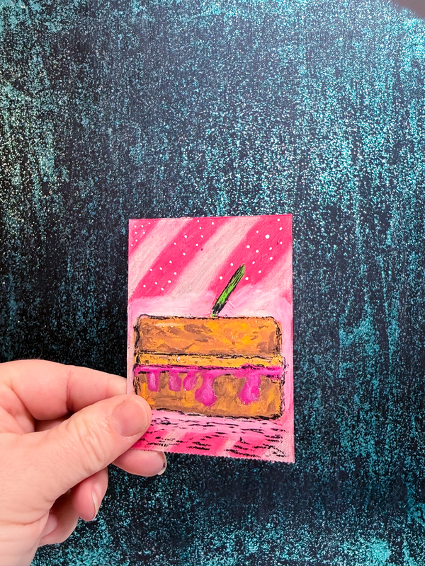 Original ACEO Art Peanut Butter and Jelly Sandwich Oil Pastel Mini 2.5x3.5 aceo art card