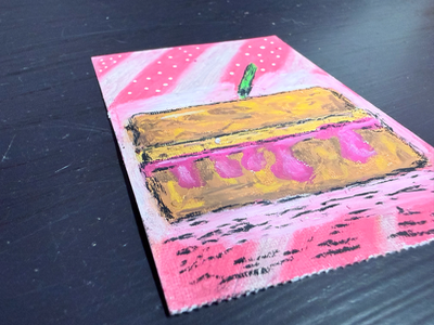 Original ACEO Art Peanut Butter and Jelly Sandwich Oil Pastel Mini 2.5x3.5 aceo art card thumbnail 2