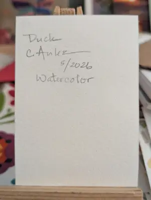 ACEO Original Watercolor White Duck Farm Animal aceo art card thumbnail 2