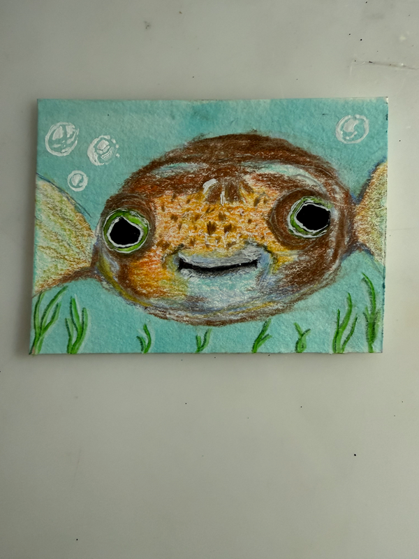 Pufferfish Smile aceo art card