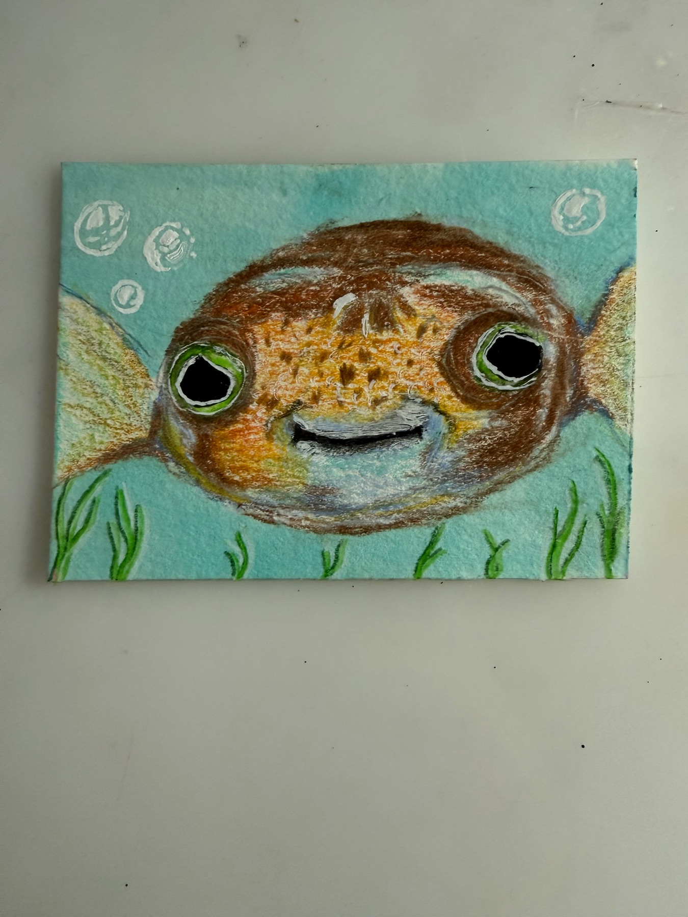Pufferfish Smile aceo art card