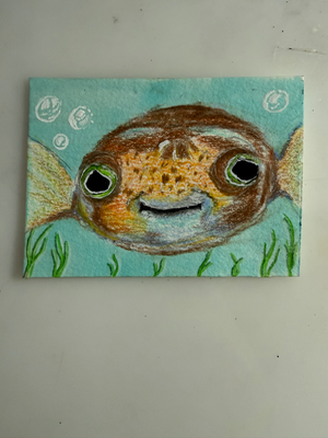 Pufferfish Smile aceo art card thumbnail 1