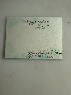 Pufferfish Smile aceo art card thumbnail 2