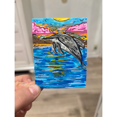Dolphin in the Sea aceo art card thumbnail 1
