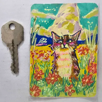 Kitty in a Meadow aceo art card thumbnail 2