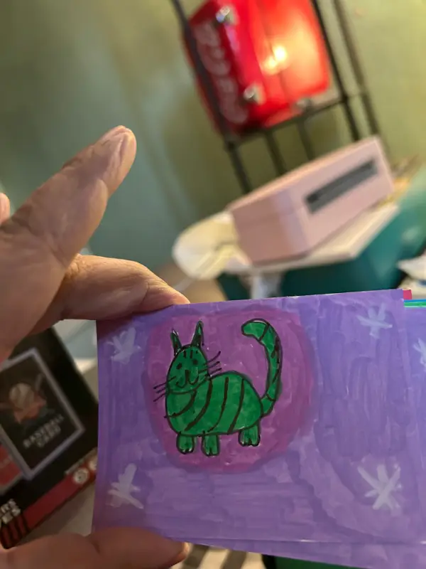 Green Striped Kitty aceo art card