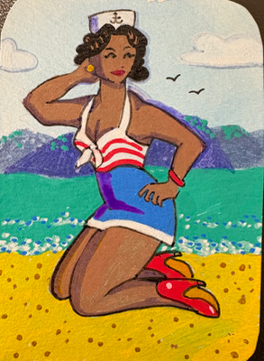 Hello Sailor! Pinup aceo art card thumbnail 2