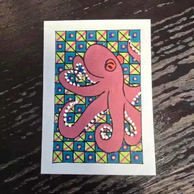 Jane the octopus aceo art card thumbnail 2