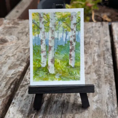 Birch Forest #5 aceo art card thumbnail 2