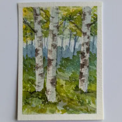 Birch Forest #5 aceo art card thumbnail 5
