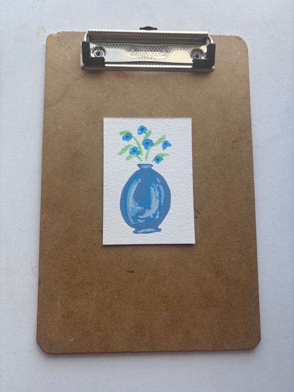 “Indigo” Vase with Flowers aceo art card