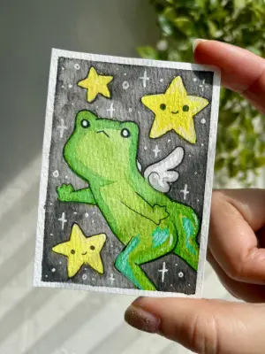 Flying Frog Angel aceo art card thumbnail 1