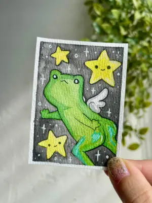 Flying Frog Angel aceo art card thumbnail 2