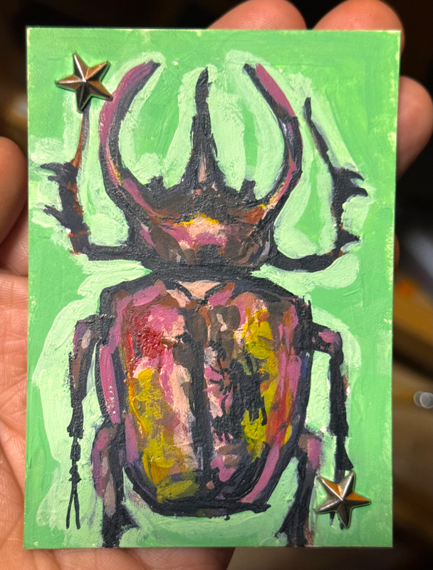 Beetle With Stars aceo art card