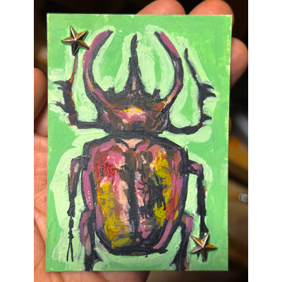 Beetle With Stars aceo art card thumbnail 1