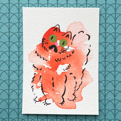 Orange Kitty aceo art card thumbnail 1