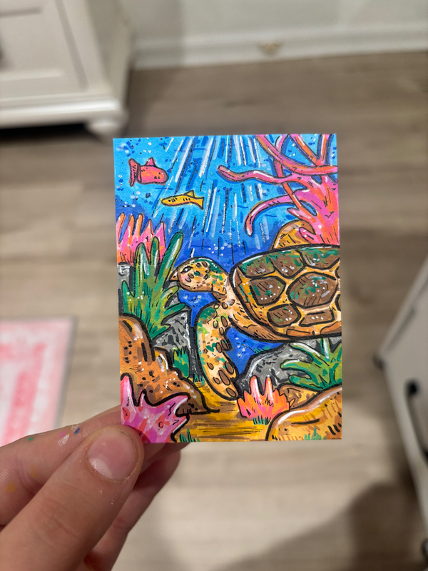 Sea Turtle Exploring in the Ocean aceo art card