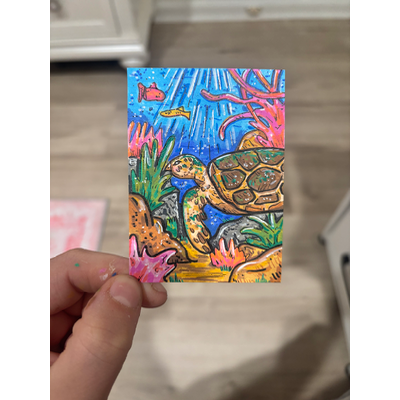 Sea Turtle Exploring in the Ocean aceo art card thumbnail 3