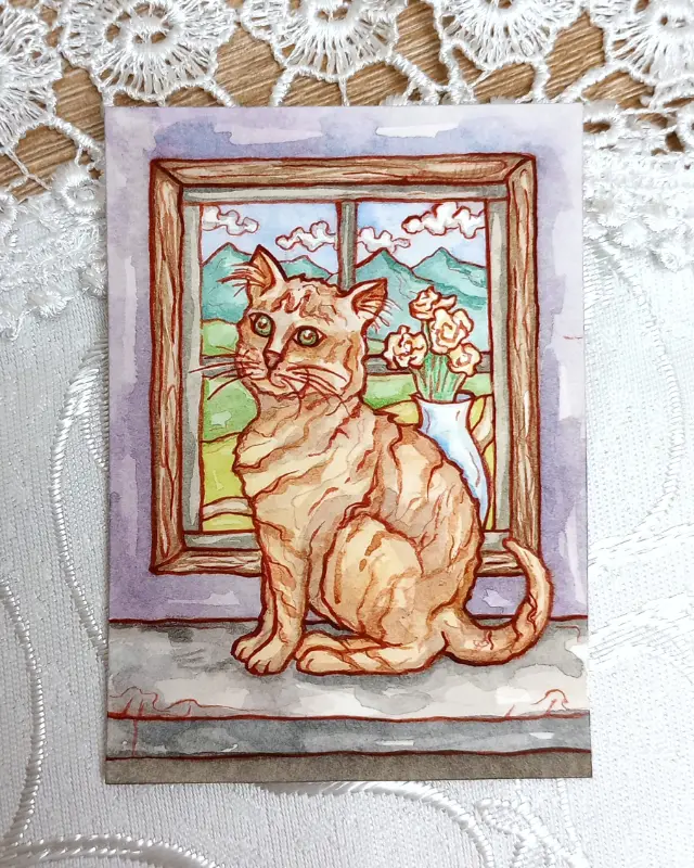 Window Cat (Community Cat Study No. 1) aceo art card