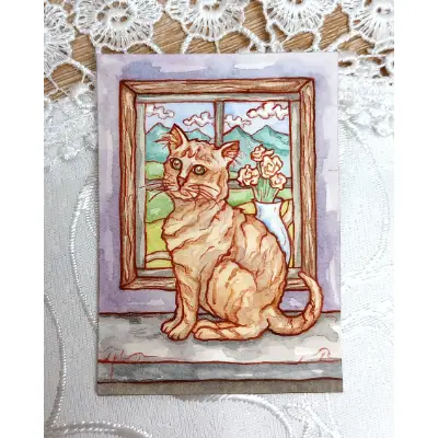 Window Cat (Community Cat Study No. 1) aceo art card thumbnail 1