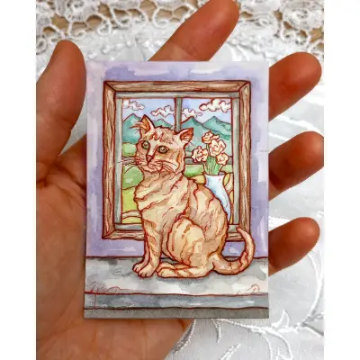 Window Cat (Community Cat Study No. 1) aceo art card thumbnail 2