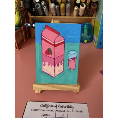 Strawberry Milk aceo art card thumbnail 1