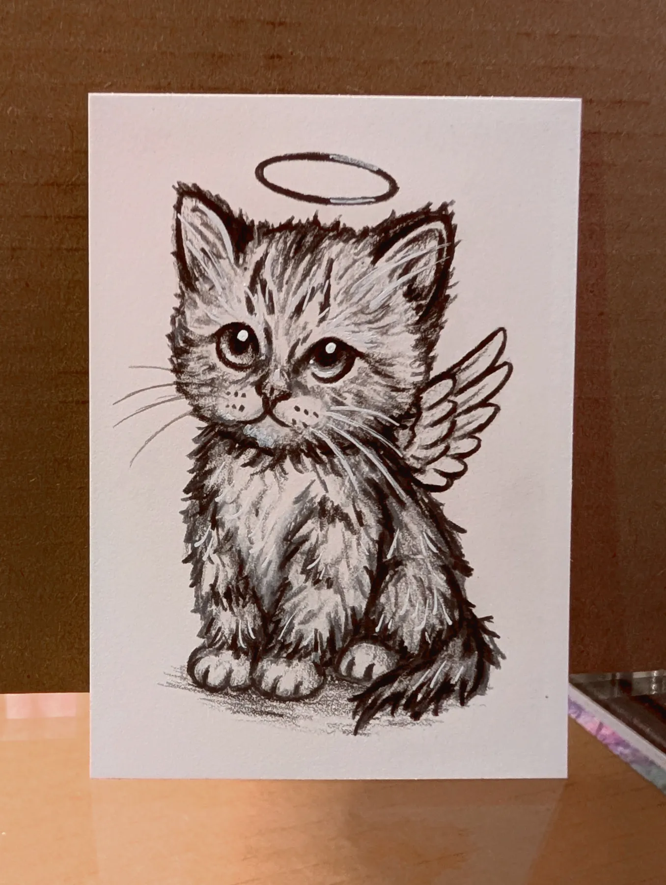 Angel Cat aceo art card