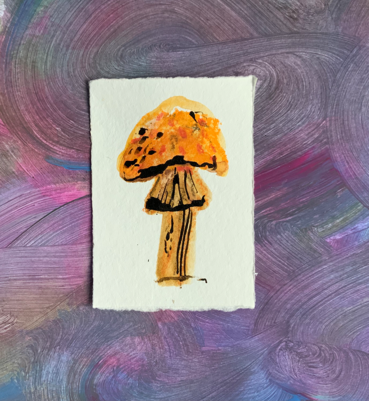 Mushroom gouache and ink aceo art card