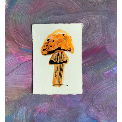 Mushroom gouache and ink aceo art card thumbnail 1