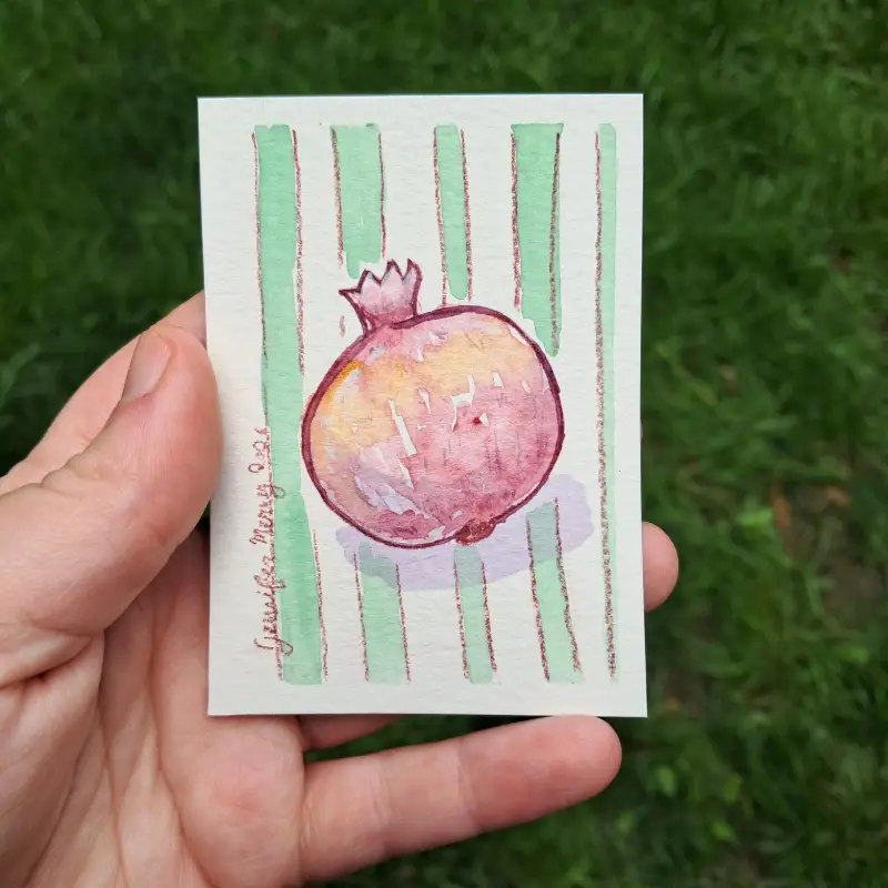Fruit Watercolor - Pomegranate aceo art card