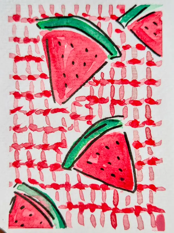 Watermelon Plaid aceo art card