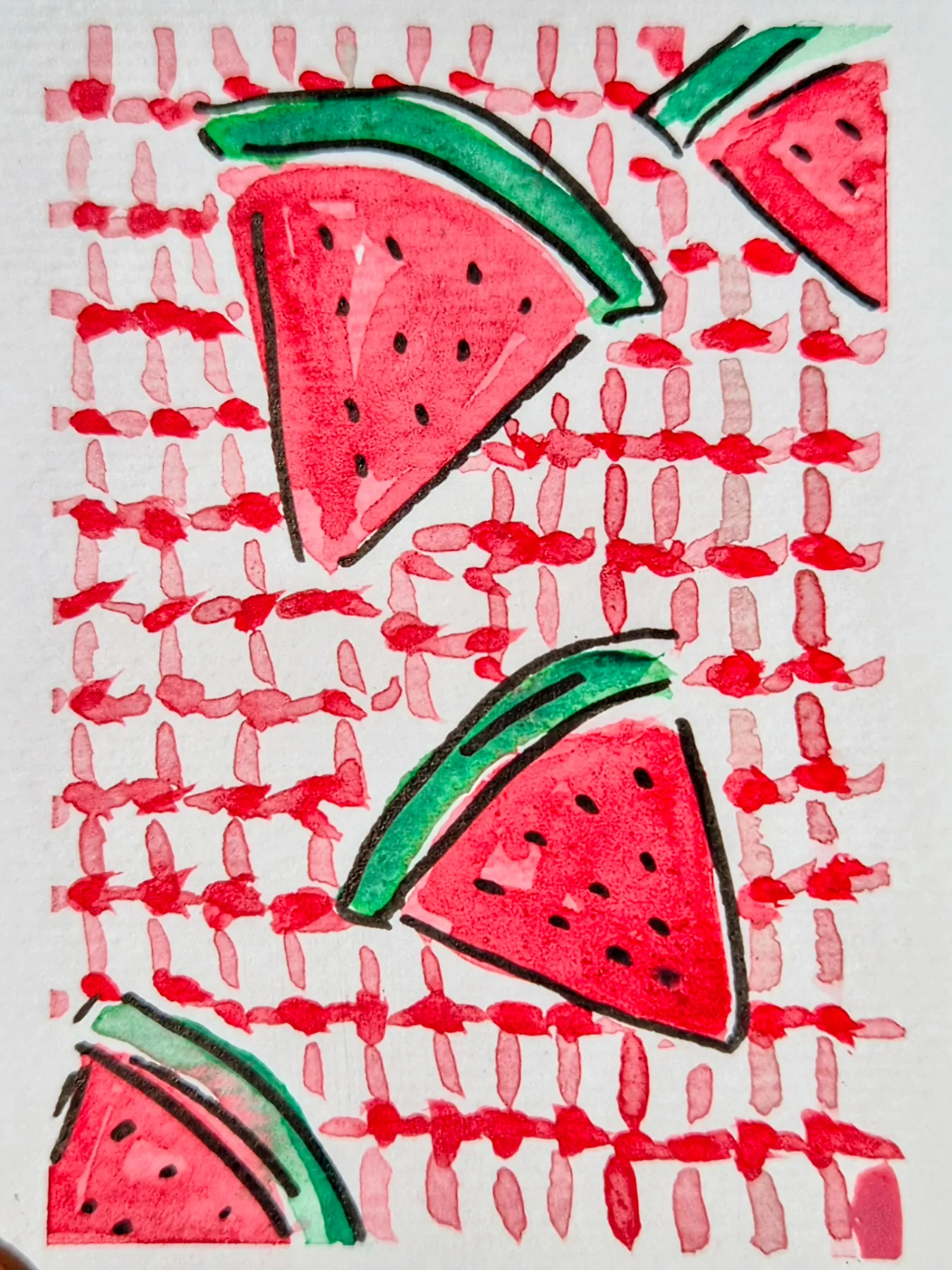 Watermelon Plaid aceo art card