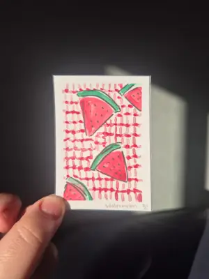 Watermelon Plaid aceo art card thumbnail 2
