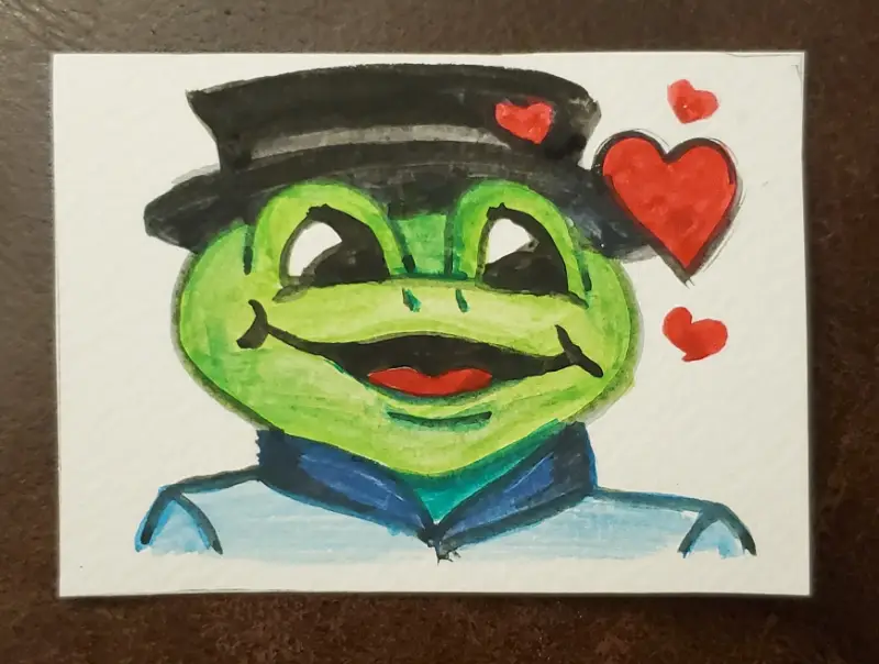 Franklin Frog on a Date aceo art card