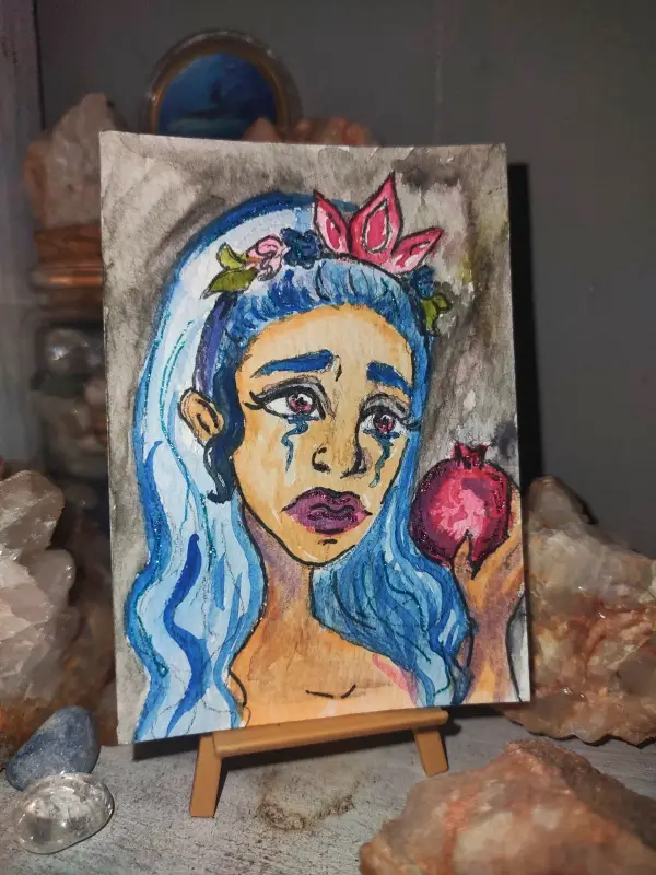 ACEO Original Art Persephone, Greek Mythology, Women , watercolors aceo art card