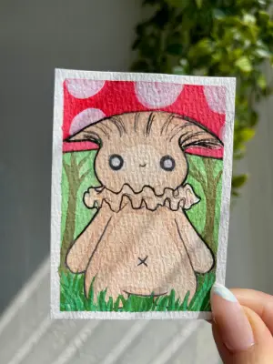 Mushroom Boy aceo art card thumbnail 2