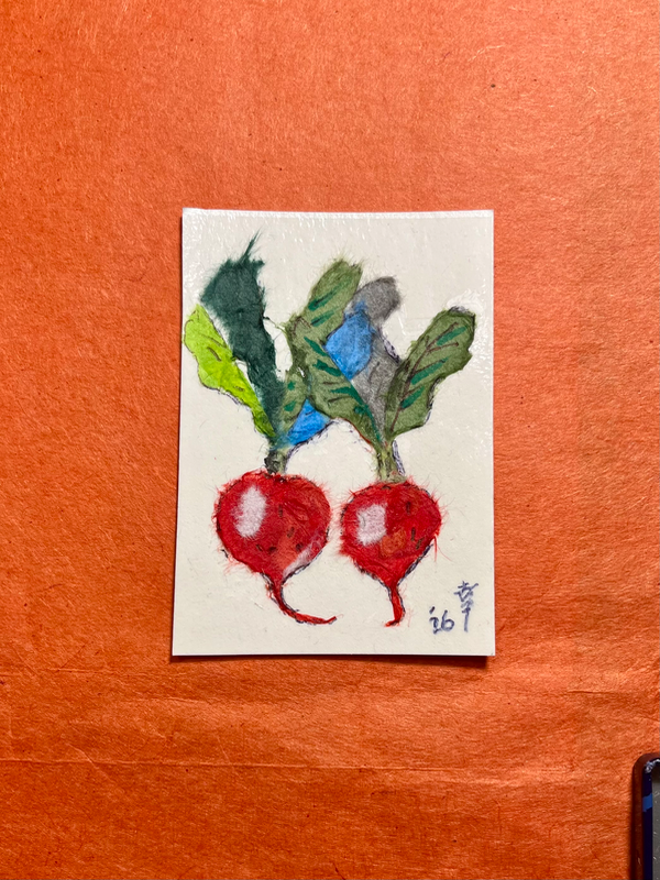 Red radishes-Japanese Washi art aceo art card
