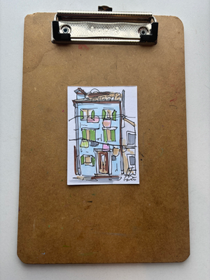 “House of cards” Urban Sketch aceo art card thumbnail 1