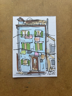 “House of cards” Urban Sketch aceo art card thumbnail 2