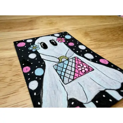Trans Fem Pride Ghost Whimsical Colorful aceo art card thumbnail 2