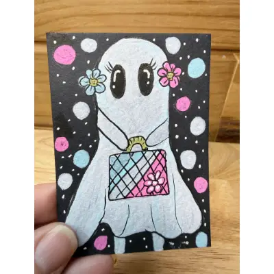Trans Fem Pride Ghost Whimsical Colorful aceo art card thumbnail 1