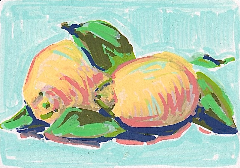 Lemons on Blue aceo art card
