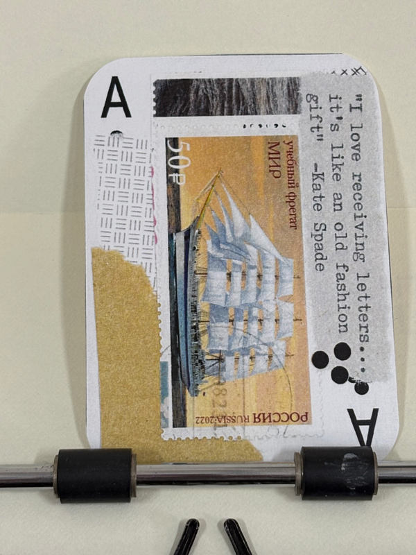 Ship stamp mail collage print by Mazerzine aceo art card
