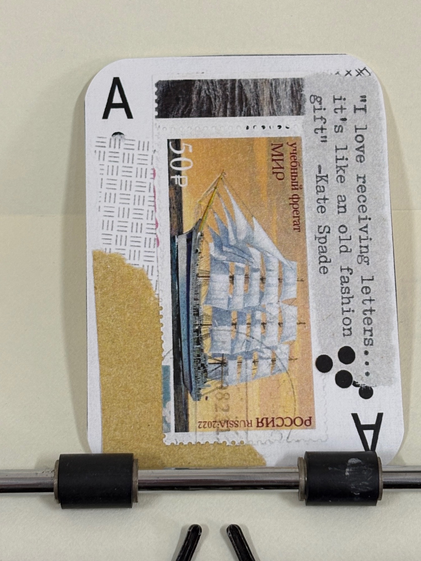 Ship stamp mail collage print by Mazerzine aceo art card