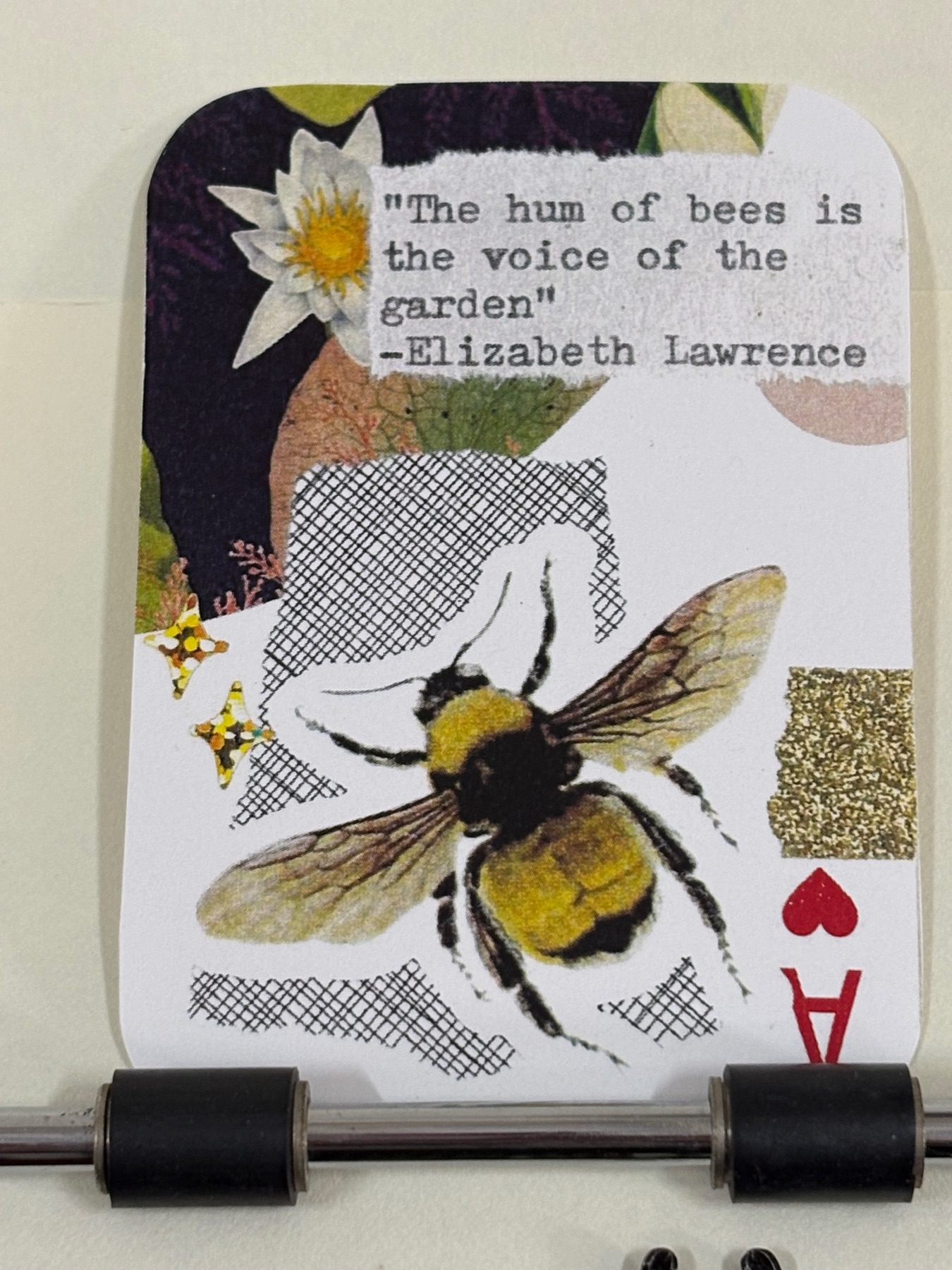 Bumble bee garden collage print by Mazerzine aceo art card